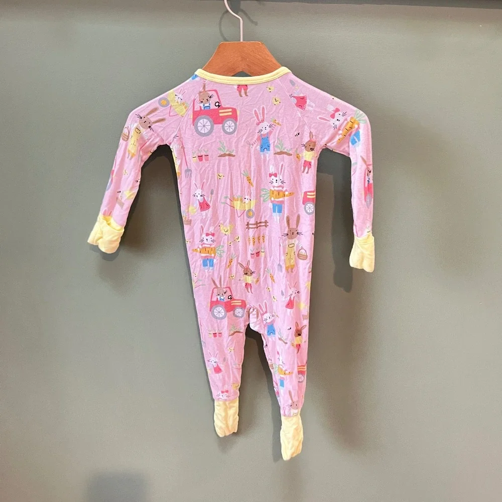 Little Sleepies Bunny Garden‎ Bamboo Zippy Pajamas Pink 6-12 Months LS-BG-612